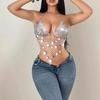 Womens Fishnet Rhinestones Shirt Halter Neck Sequins Bra Body Chain Jewelry Camisole Festival Partywear Glitter Club Top