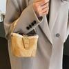 Women's Fashion Plush Messenger Bag Faux Leather Small Bucket Shoulder Crossbody Bag with Polyester Lining and Buckle Closure Solid Color