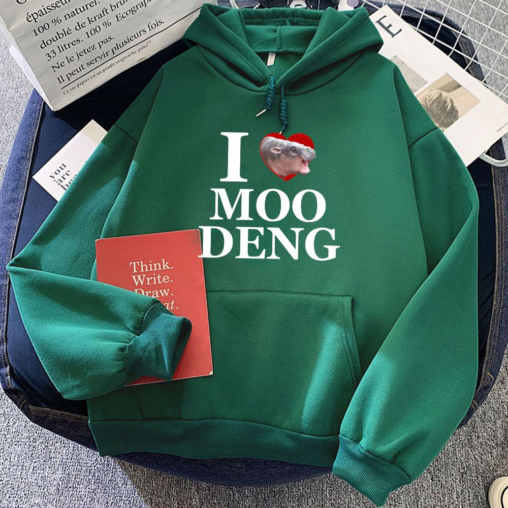 Jenter Tegneserie Grafisk Hettegenser Jeg Elsker Moo Deng Flodhest Kawaii Sweatshirts Dame/Herre Klær Lomme Vinter Pullover