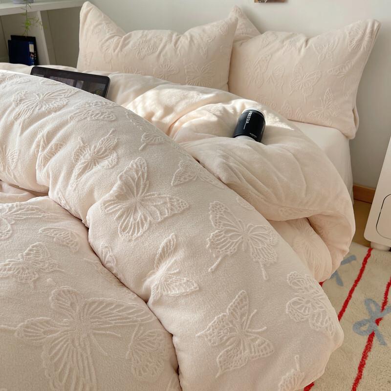 OEING Thickened Coral Fleece Bedding Set