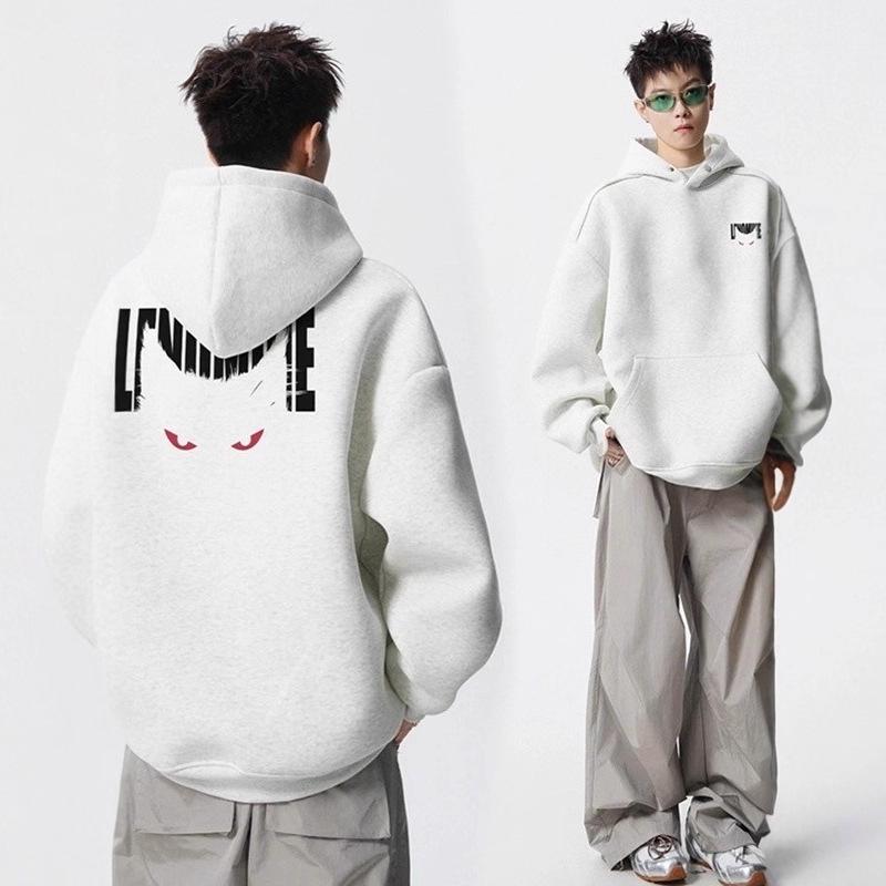 Men's Autumn American Brand Devil Cat Print Hoodie, Heavyweight & Trendy Stiff Sweatshirt, Cleanfit Base Layer.