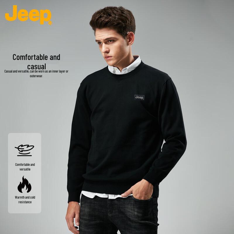 JEEP Men's Fleece Lined Round Neck Sweater
