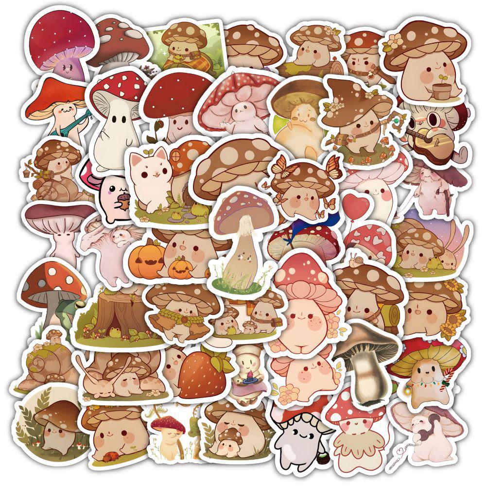 60pcs Cute Cartoon Mushroom Stickers - Creative, Waterproof, for Children's Diaries