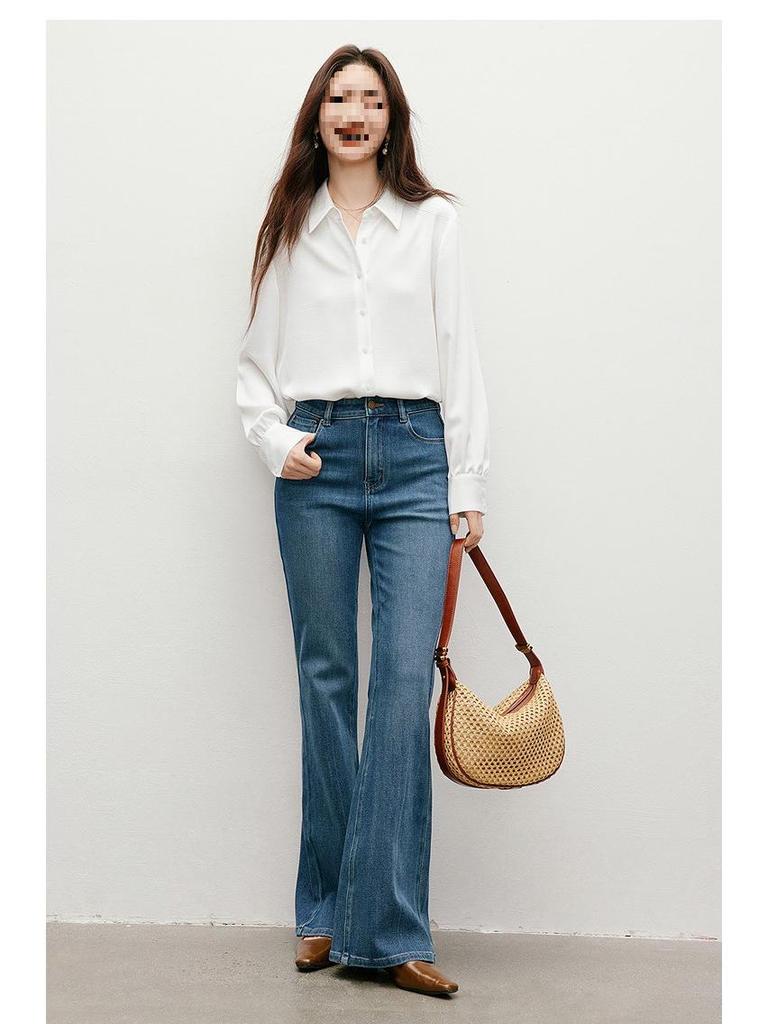 Hongxiu 2025 Glossy Lapel Drape Acetate Top - Spring/Autumn Women's Fashion Shirt