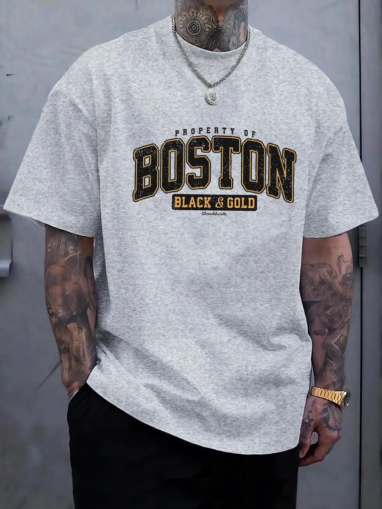 Unisex Sommer 100% Baumwolle Modisch Lässig Locker Übergröße Boston Muster Gedruckt Sport Rundhals Kurzarm T-Shirt Top