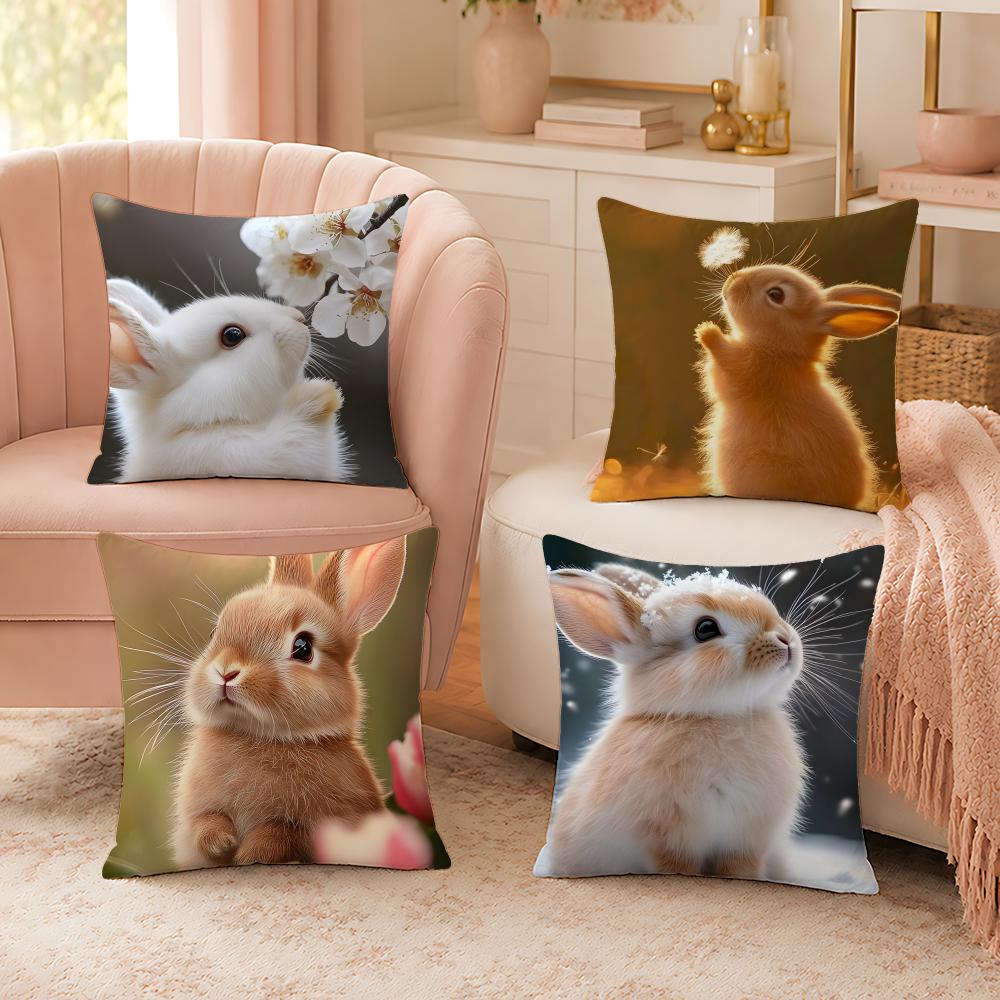 Cute Rabbit Pillow Case Organic Short Plush Cushion Covers Breathable Washable WrinkleResistant