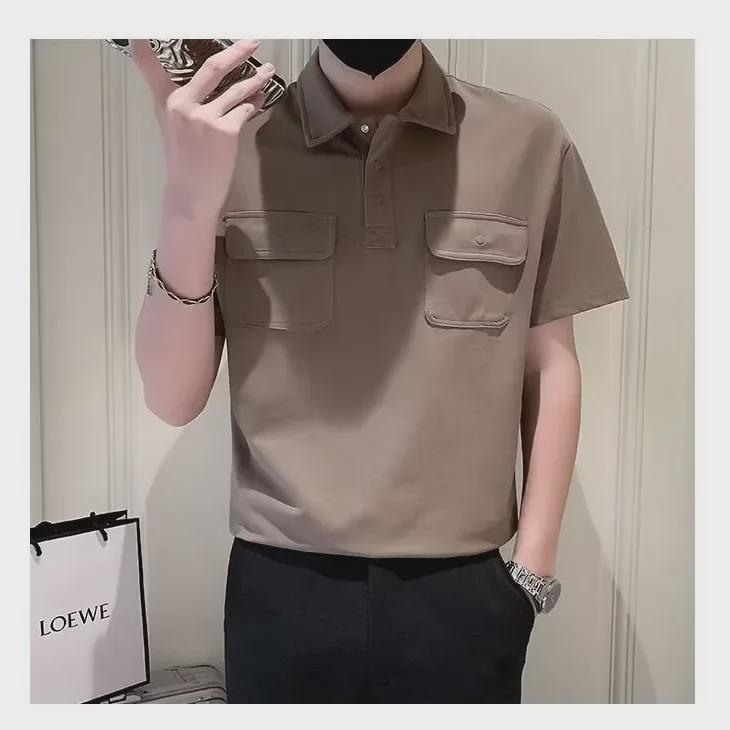Youthful Korean Short-Sleeved Polo Shirt for Men - Trendy Lapel T-Shirt with Loose Pocket Design for Summer