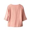 Damen Baumwolle Leinen Farbe 3/4 Ärmel Hemd Rundhals Locker Bluse Pullover Top