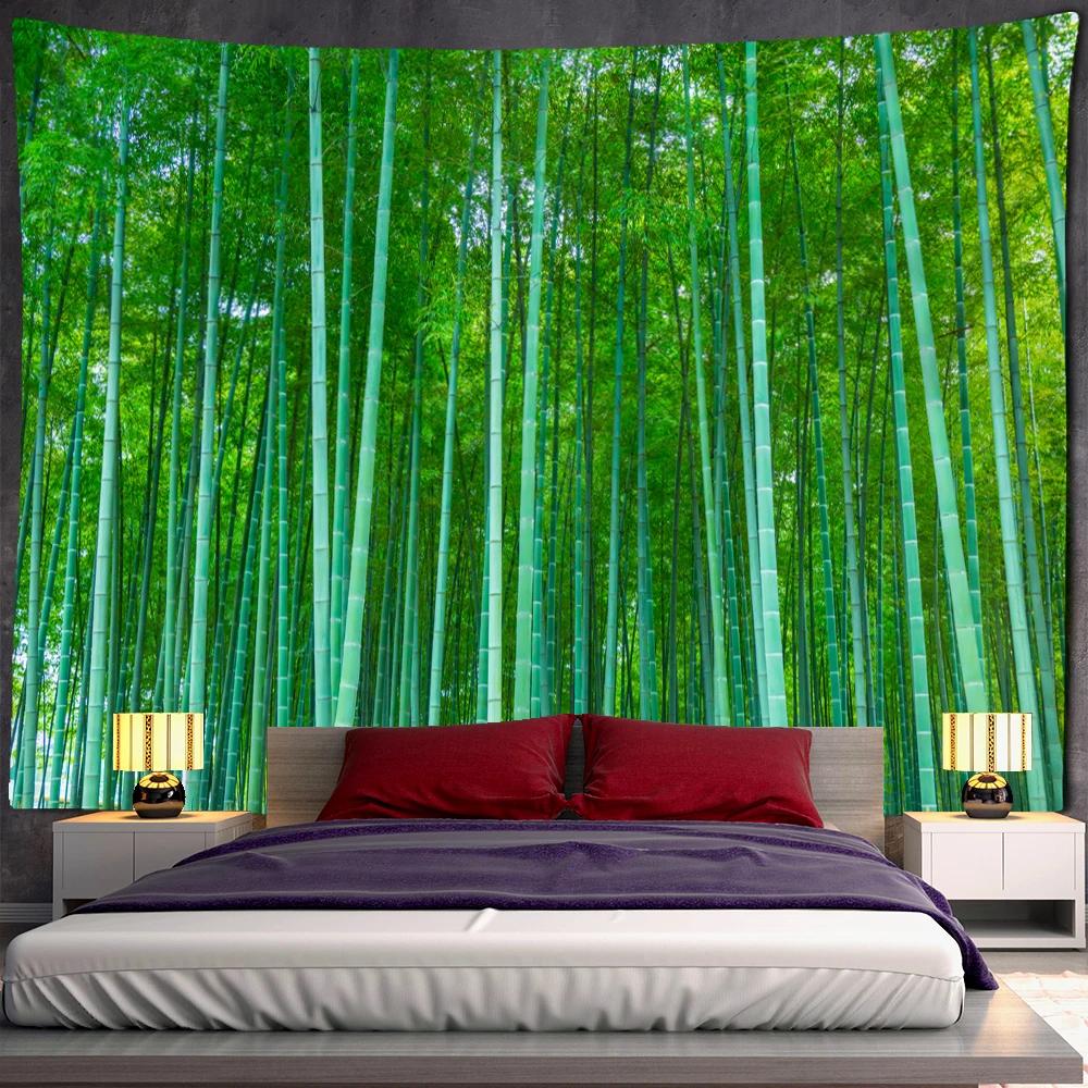Psychedelischer Bohème-Stil TV-Hintergrund Zuhause Bambuswald Vogel Landschaftsmalerei Wandteppich Wandbehang