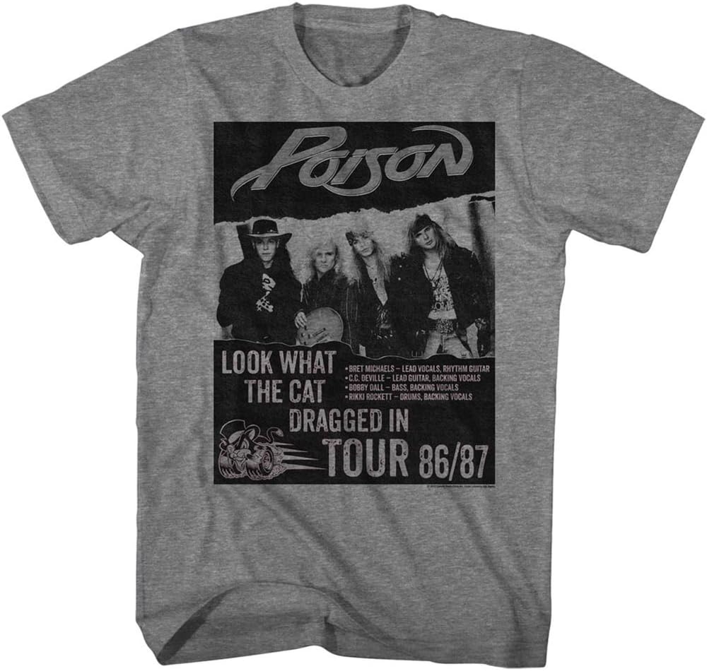 Poison Rock Band Look What Tour Graphite Heather Adult T-Shirt Tee S разноцветный
