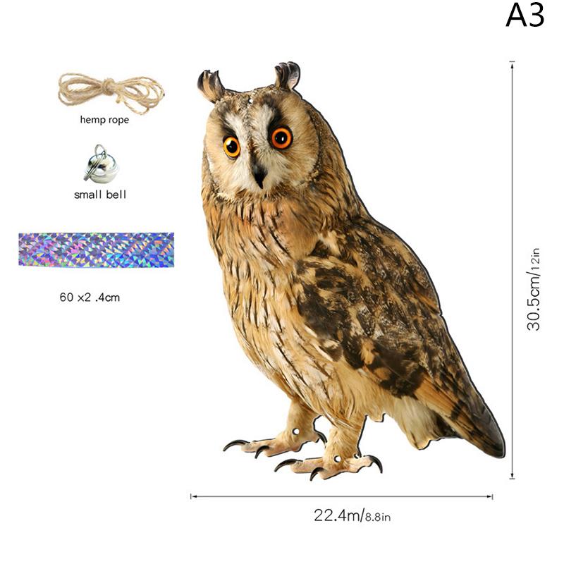 With Bells Bird Repel Owl Scarecrow Rectangle Hanging Fake Bird Scare Device Waterproof Bird Repeller Scare Birds Away Decor