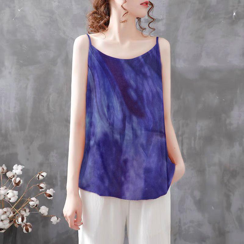 

Жилет из ледяного шелка с лифом, женская тонкая и универсальная базовая рубашка без рукавов, модная свободная женская рубашка с принтом в стиле ретро 2XL фиолетовый