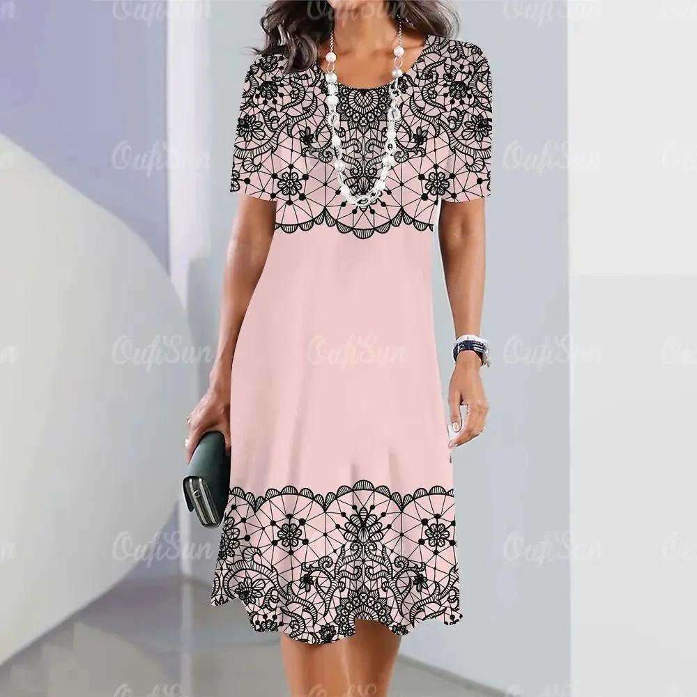 Flower Print Fashion Versatile T-shirt Dress Comfortable Casual Breathable Casual Dresses S