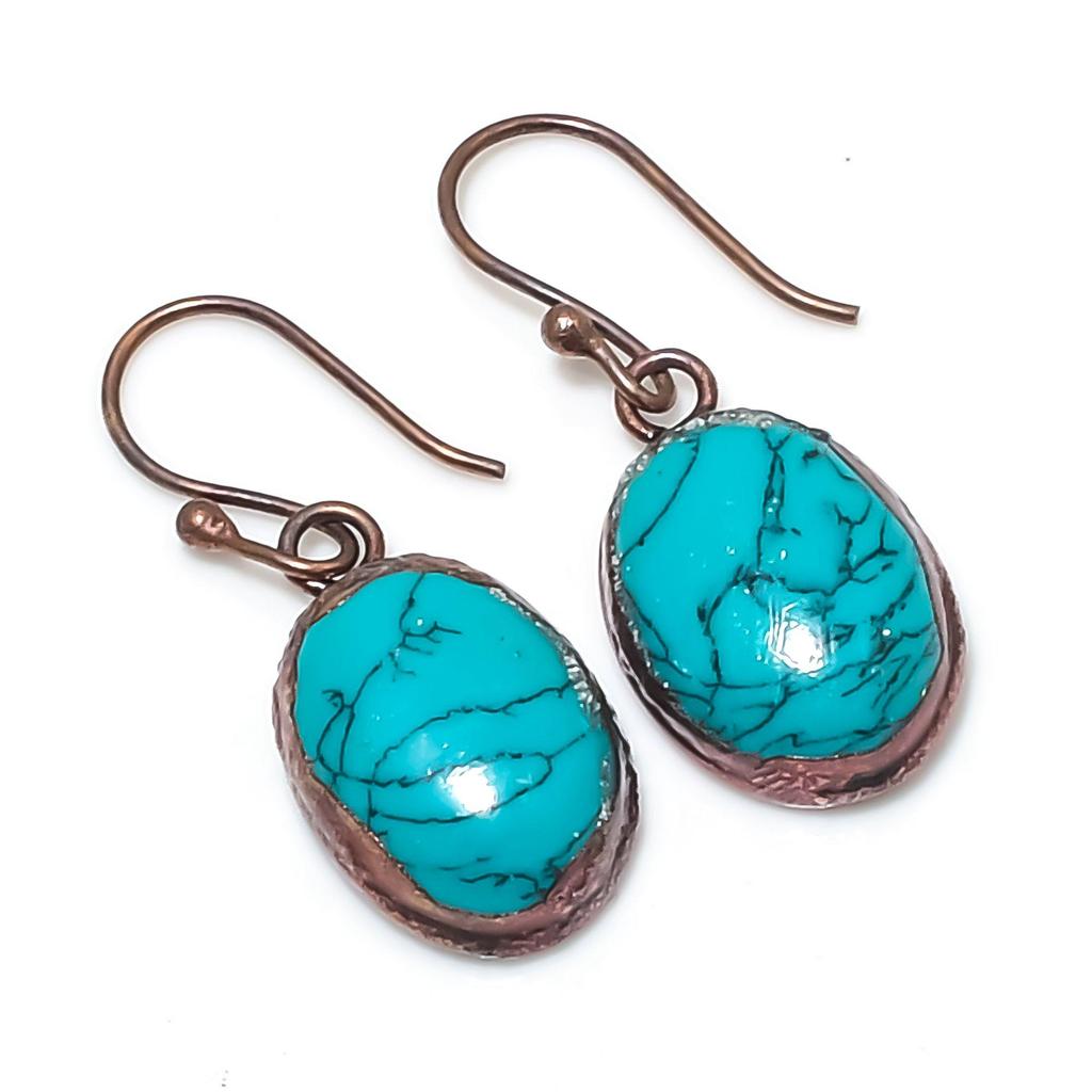 Santa Rosa Turquoise Earrings Gemstone Jewelry, Copper Electroformed Handmade Earrings, Latest Design Jewelry
