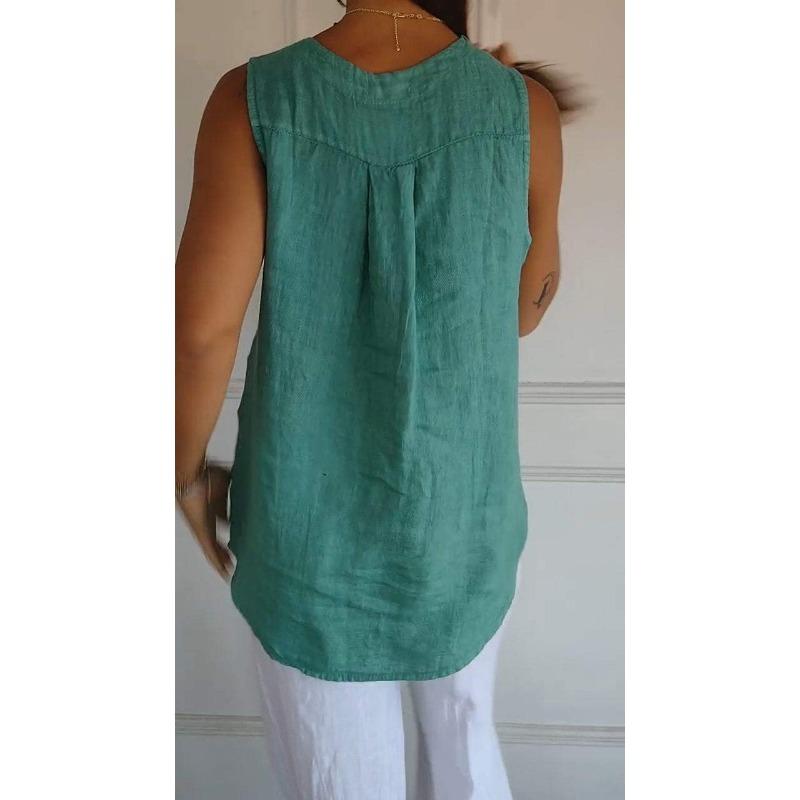 Fashion V-neck Sleeveless Casual Women Summer Shirt Plus Size Female Loose Streetwear Office Simple Blouse Solid Color Tops Women's Clothing
