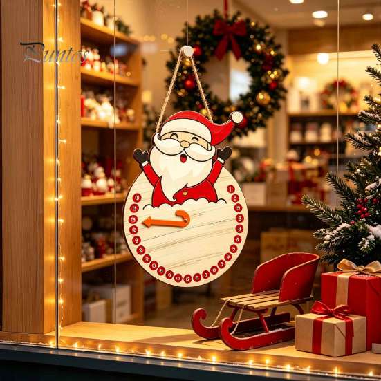 Christmas Atmosphere Ornament Countdown Calendar, Reusable Days Until Door Hanging Sign, Home Indoor Xmas Vintage Round Wreath Hanger for Holiday Wall