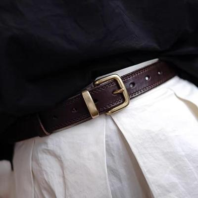 Retro Pin Buckle Women's Genuine Leather Belt - Vegetable-Tanned Soft Cowhide, Handmade, Versatile and Decorative for Jeans.