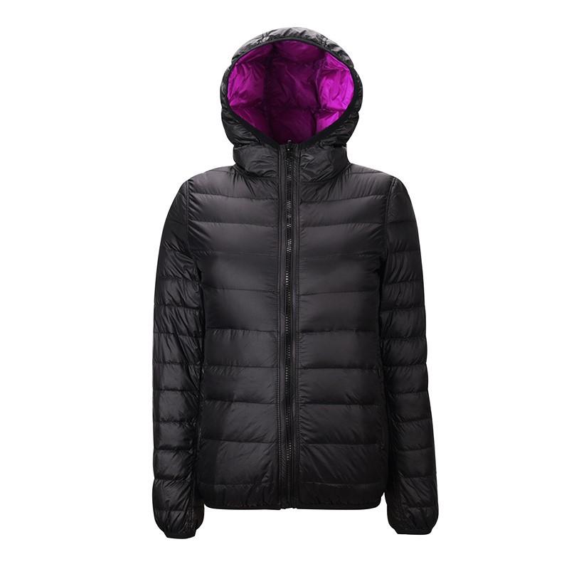 Autumn and winter light down jacket women's hooded slim fit double-sided wear short thin lightweight ultra-light coat on both sides