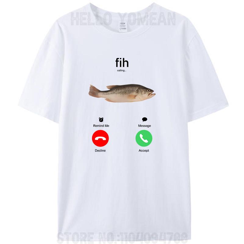 Fih Calling Remind Me Message Decline Accept Phone Call Fish Women Men's Cotton T-Shirt Crewneck Tee Tops Novelty Gifts