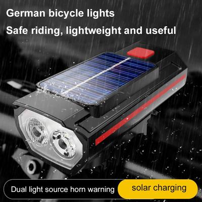 Solare Fahrradlampe Fahrrad Frontleuchte mit Hupe USB Wiederaufladbar Leistungsanzeige Fahrrad Scheinwerfer MTB Cycling Light Taschenlampe