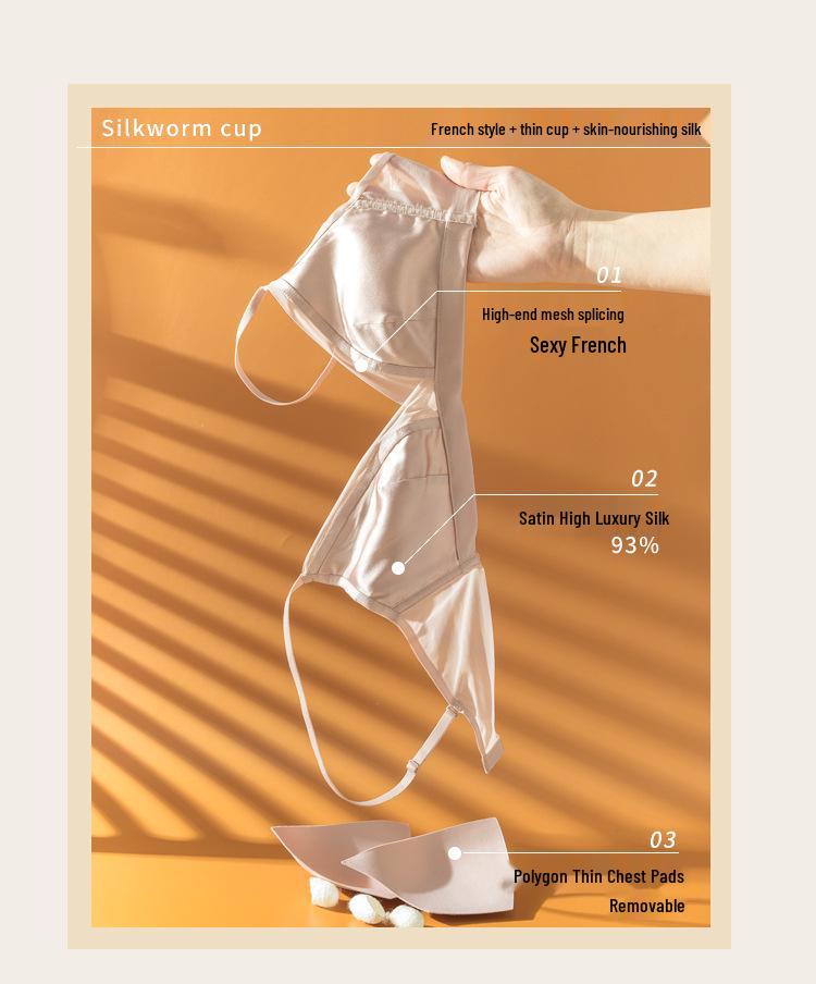 Breathable French Triangle Cup Mulberry Silk Underwear for Women - Satin Thin Section for Small Chest