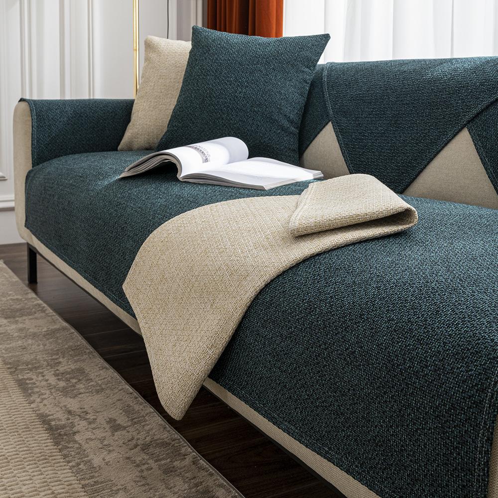 New Linen Solid Color Modern Simplicity Four Seasons Universal Anti Slip Old Coarse Fabric Sofa Cushion Cover Cover Napkin Cloth Full Package