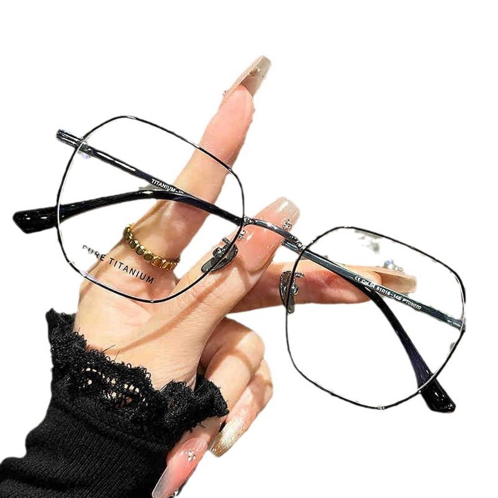 Full Rim Eyeglasses Premium Eyeglasses Frames Polygonal Eyeglass Frame Compatible Pure Titanium Frame For Daily Commuting Study