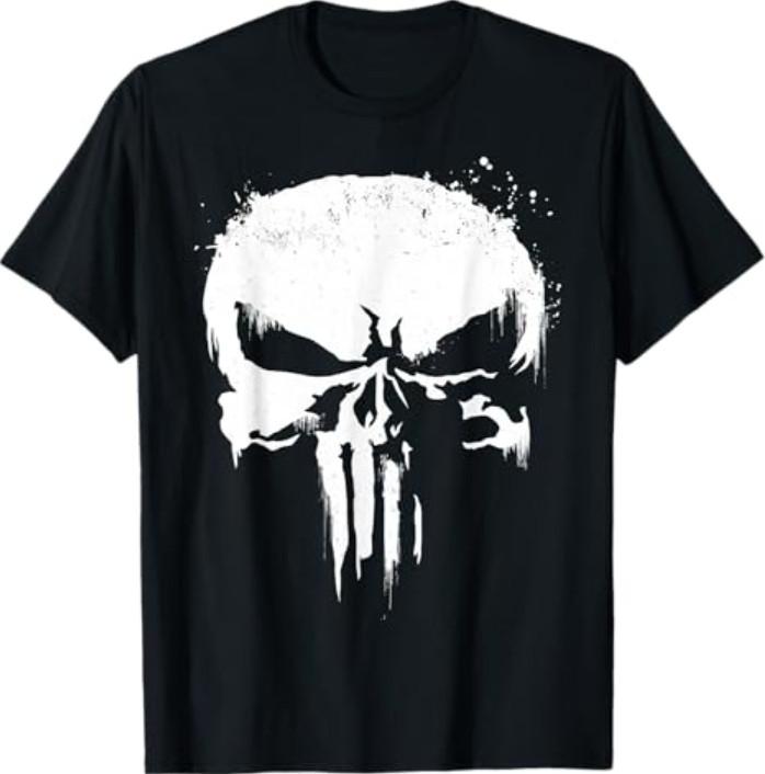 Marvel Punisher White Paint Splatter Skull Graphic T-Shirt S