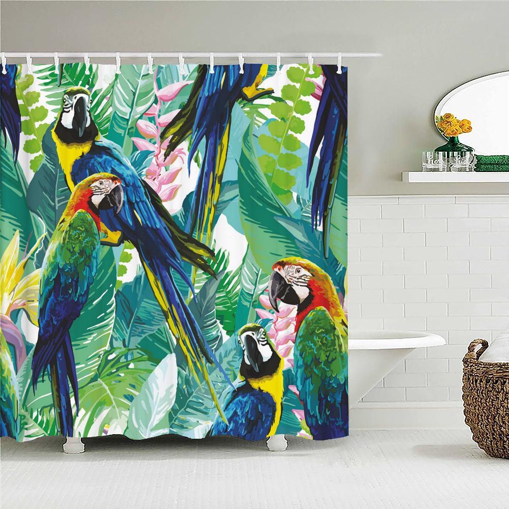 1 pc Plant Leaves Parrot Birds patterned polyester material shower curtain waterproof fabric, home partition bathroom curtain