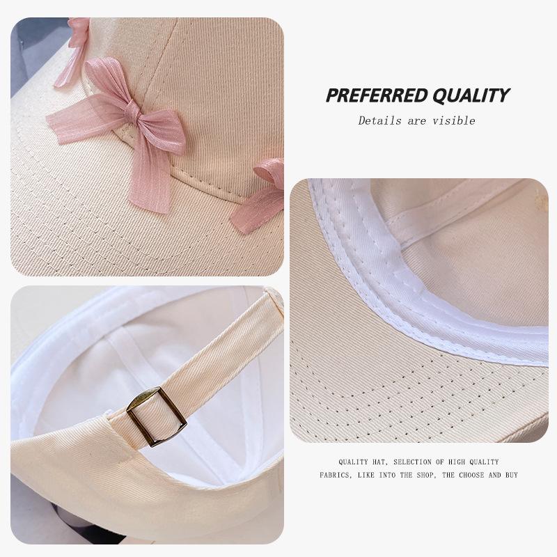 Bow Baseball Cap Female Sweet Versatile Wide Brim Sunscreen Peaked Cap Show Face Student Sun Hat