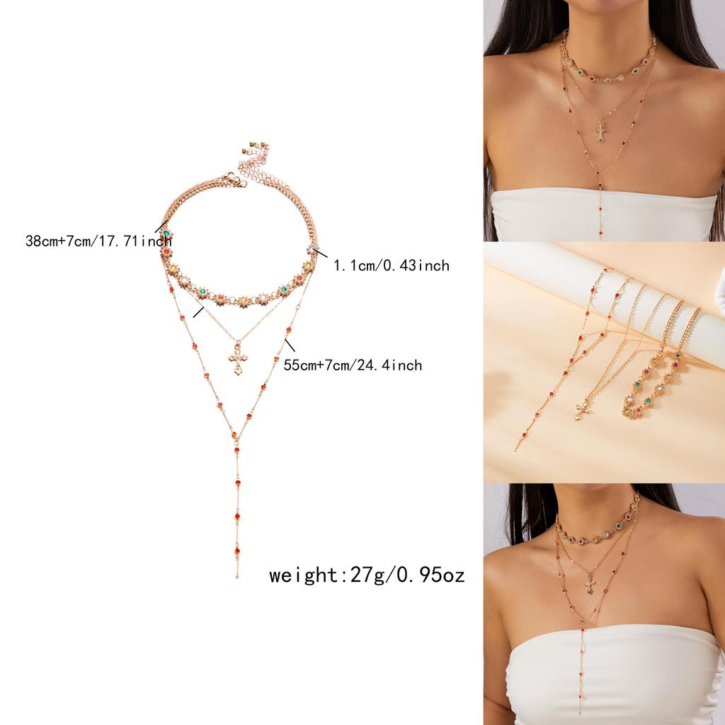 Vintage Luxury Cross Pendant Necklace For Women With Multilayer Chain Gift Idea