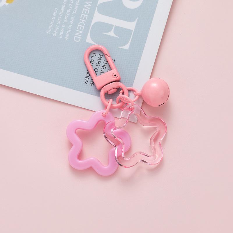 2pcs Korean Version of Ins Small Fresh Color Small Star Bell Keychain Candy Color Keyring Pendant Women Bag Keychain Accessories
