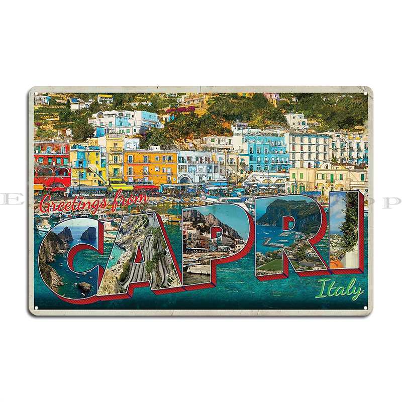 

Greetings From Capri In Italy Vintage Style Retro Souvenir Metal Plaque Poster Plaques Decoration Create Tin Sign Poster 20x30cm（7.8x11.8inch）