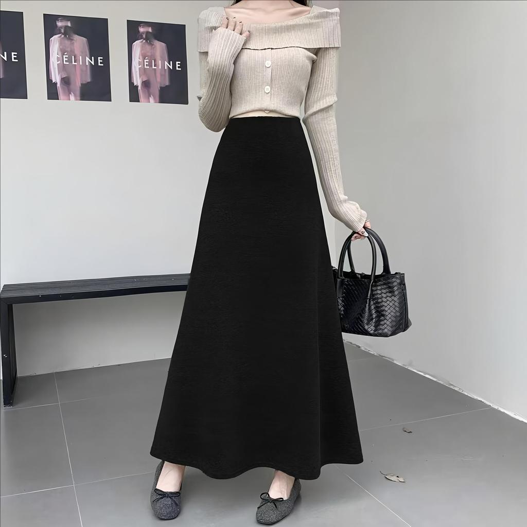 2025 Autumn/Winter Women's Elegant French A-line Black High Waist Skirt - Available in Two Lengths