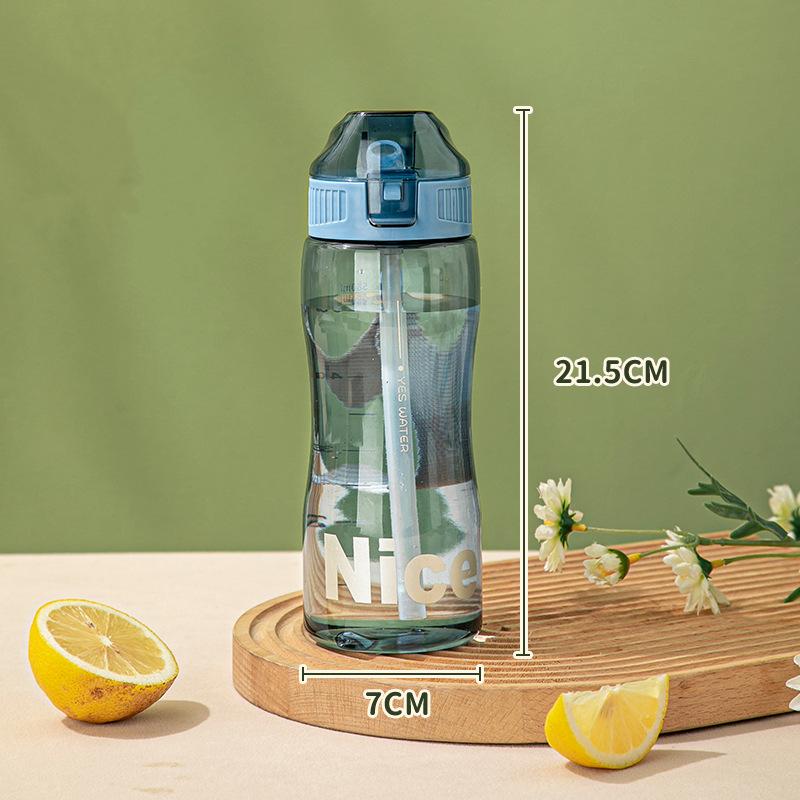 

Пластиковая спортивная бутылка для воды с силиконовой трубочкой, портативные герметичные чашки для чая, маркер объема, многоразовый стакан, фитнес-посуда для питья 501-600ml синий