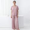 Summer Modal Homewear 2 Piece V-Neck Short Sleeve Tshirt and Wide Leg Pant Ankle Length Loose Sleepwear Set Comfort Pajama Sets