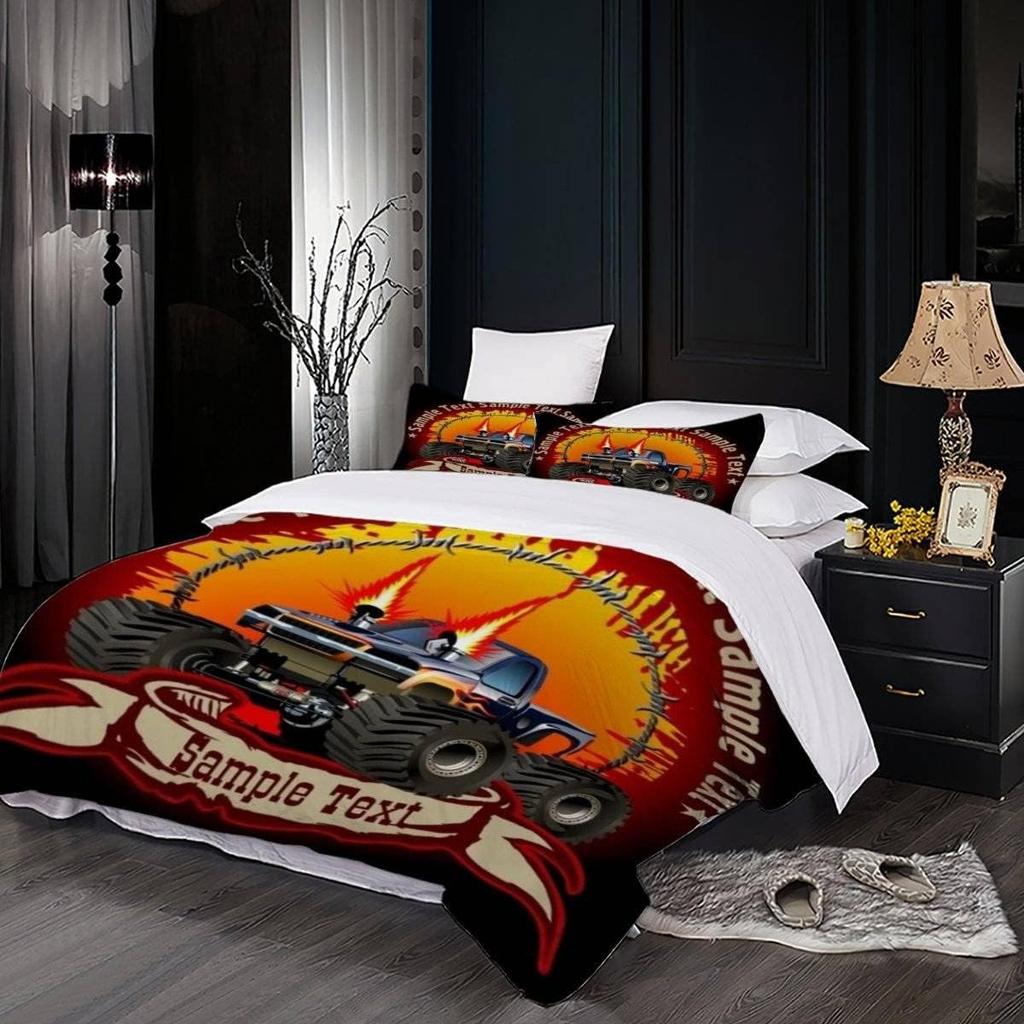 Racing themed bedding 3D printed cartoon monster truck pattern, soft down anti allergy down duvet cover, adult bedding set, teen