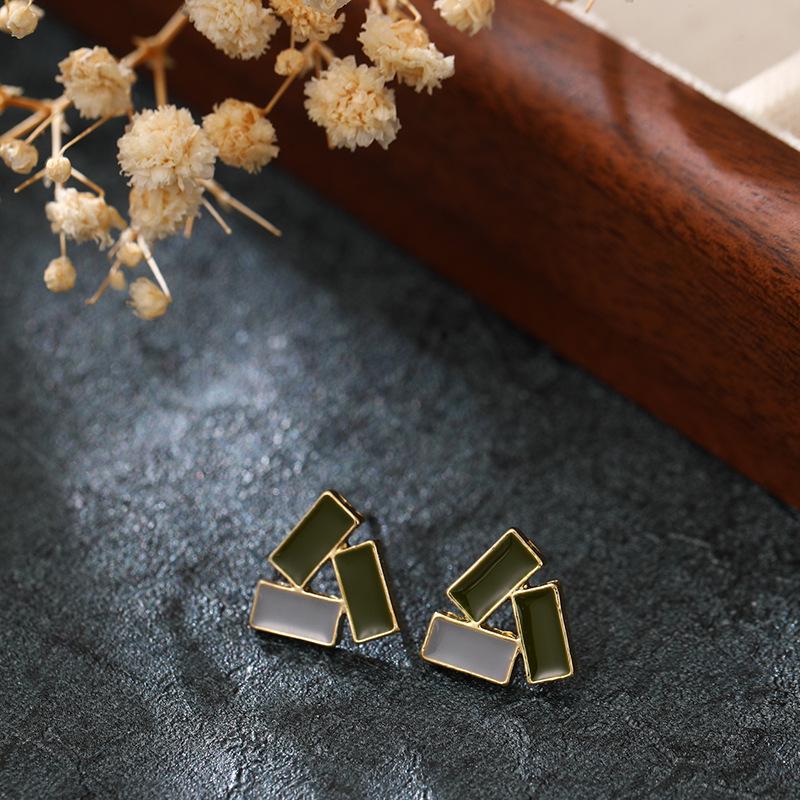 

Korean Style Colorblock Geometric Triangle Stud Earrings for Women