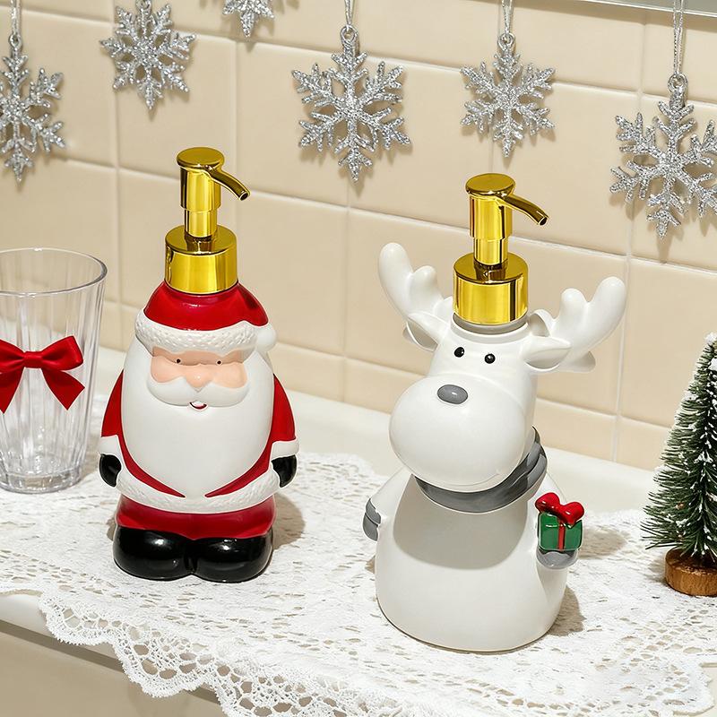Santa Claus Lotion Bottle Resin Reindeer Snowman Soap Dispenser Container Bathroom Hand Soap and Shampoo Storage Bottle Gifts