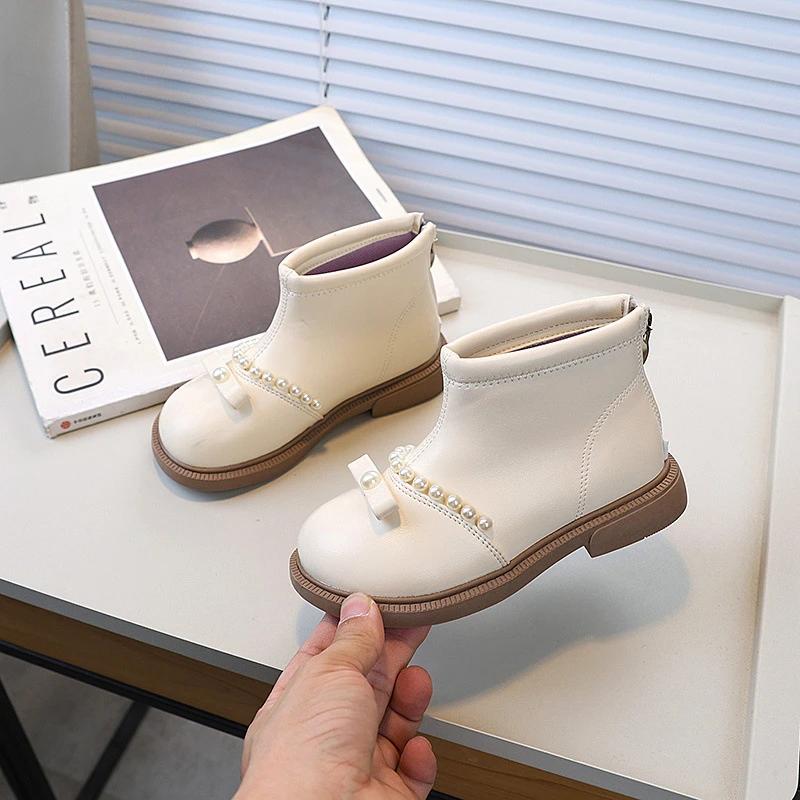 Frühlings-Herbst Kinderstiefel für Mädchen 2024 Neue Kinder Causal Mode Stiefel Einfarbig Süß Chic Prinzessin Kurze Stiefeletten