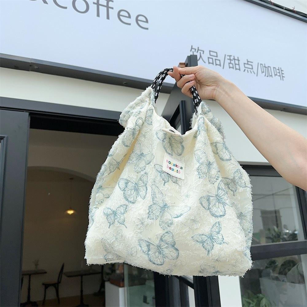 Large Capacity Lace Butterfly Canvas Tote Bag For Stylish Commute And Daily Use