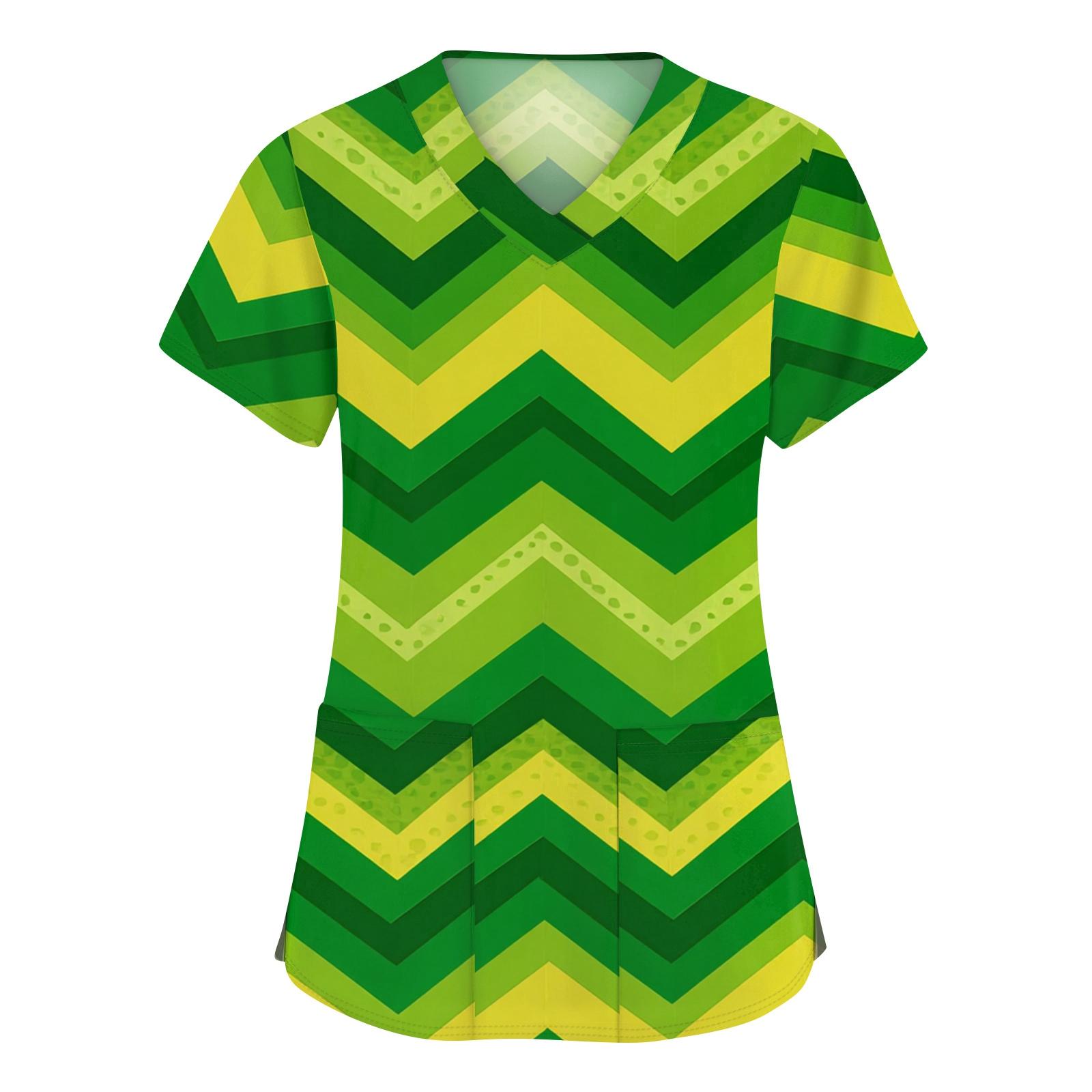 

Women s Fashion V-neck Short Sleeve Workwear With Pockets Printed Tops XL жовтий