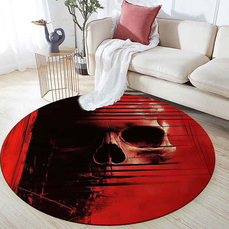Red and Black Skull,Round Area Rug,Carpet Rug for Living Room Bedroom Sofa Playroom Decor,Non-slip Floor Mat