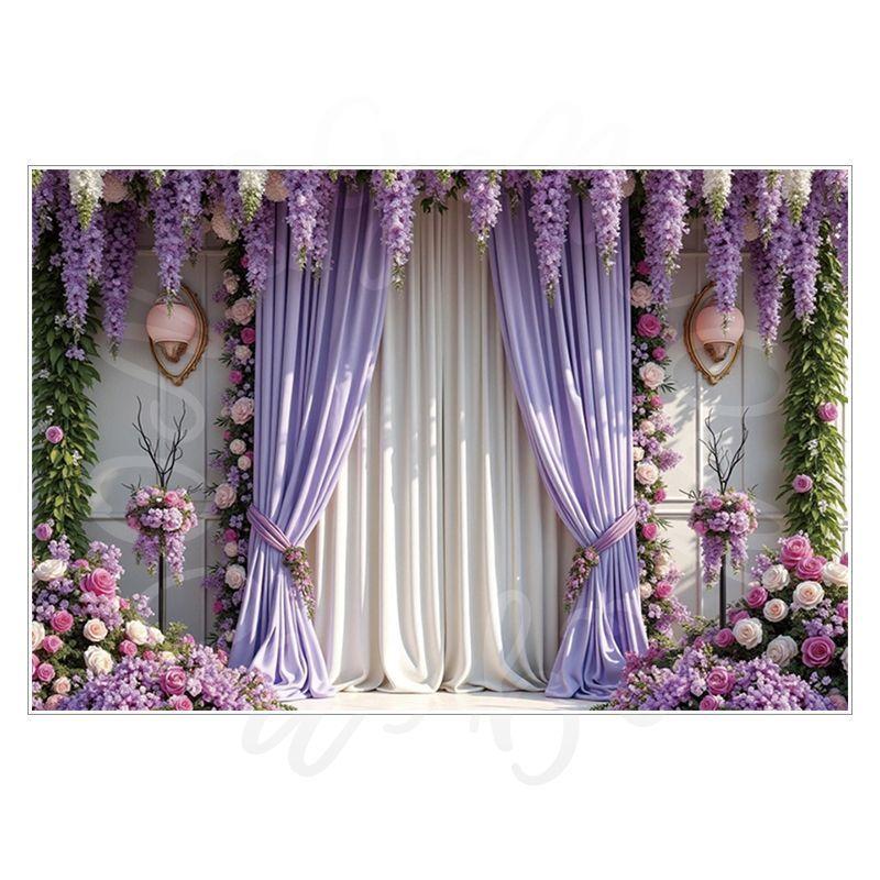Birthday, Wedding and Engagement Party Backdrop Fabric, Luxurious Curtains, Gauze Drapes, Flowers, Photo Backdrop Fabric