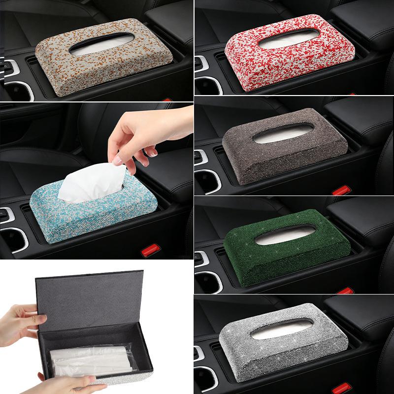 Car Tissue Box Diamond Bling Women's Interior Accessories Auto Napkin Holder Portable Space Saving Tissue Dispenser Interior