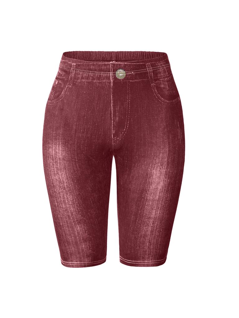1116 European and American simple and tight fashion slim-fitting high-waisted elastic imitation denim leggings can be worn outside five-point 