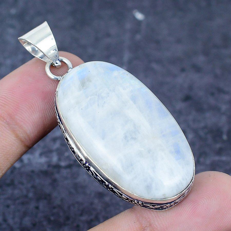 Natural Moonstone Gemstone 925 Sterling Silver Jewelry Pendant 2.21" N8h58