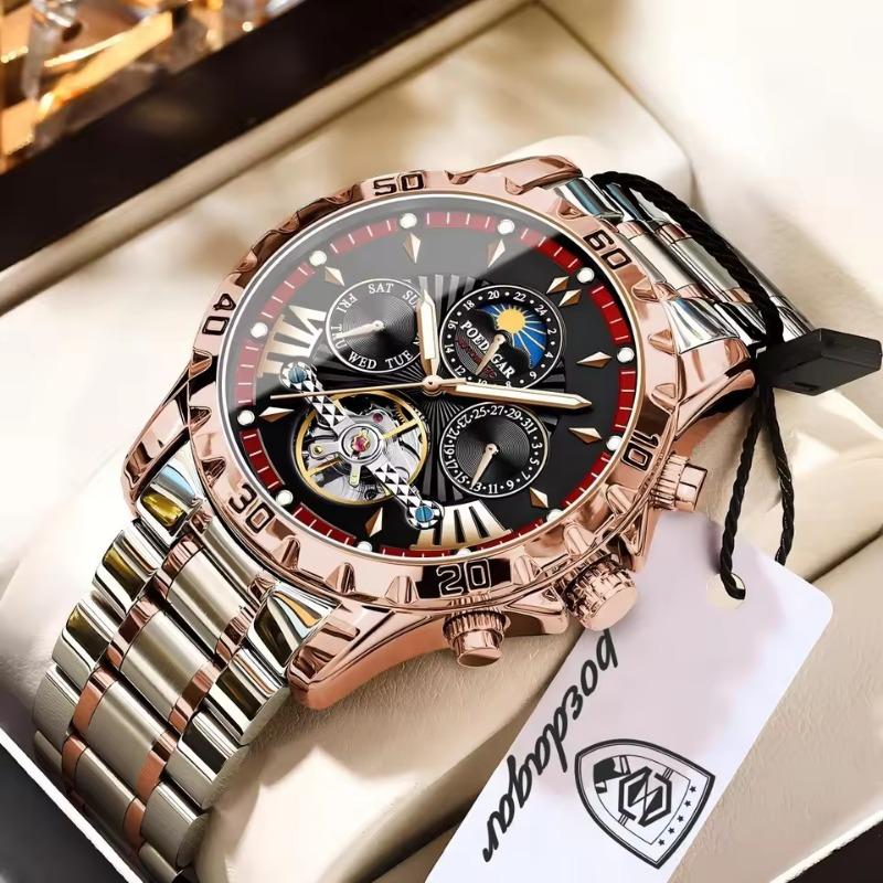 POEDAGAR Luxury Men Watch Luminous Waterproof Hollow Tourbillon Male Clock Week Date Business Automatic Mechanical Watches