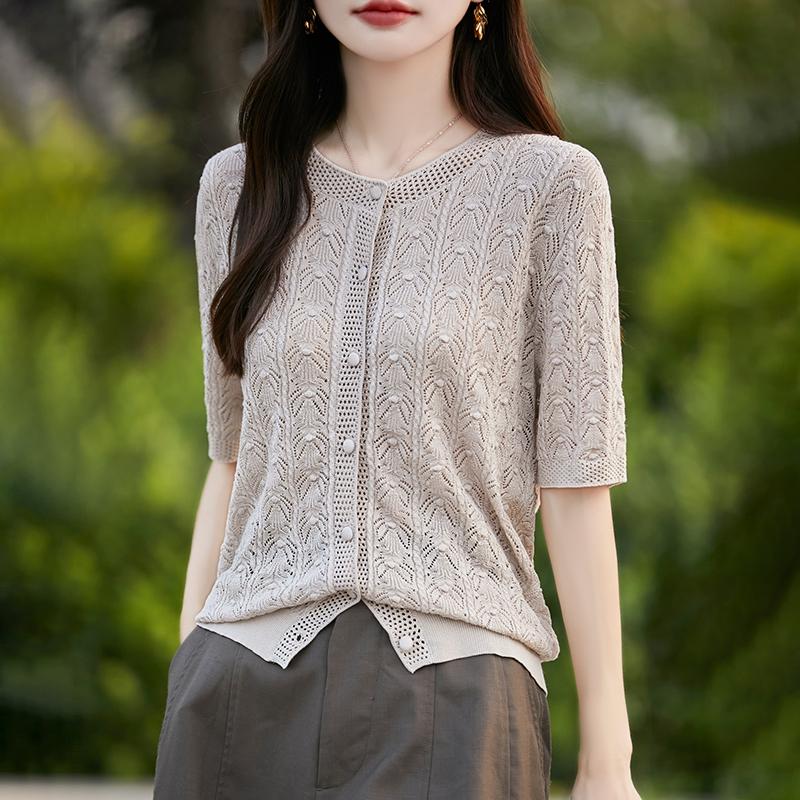 Women's Lightweight 50% Wool 50% Mulberry Silk Cardigan - 4-Season Versatile Knitwear for All-Year Comfort & Style