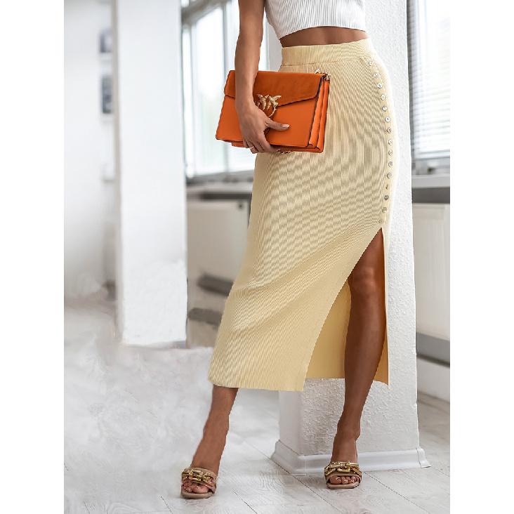 Summer New Slim and Sexy Professional Women's Clothing Ribbed Temperament Slit Button Half Skirt
